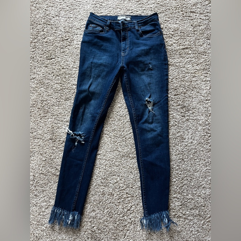 Free People Dark Blue Distressed Skinny Jeans